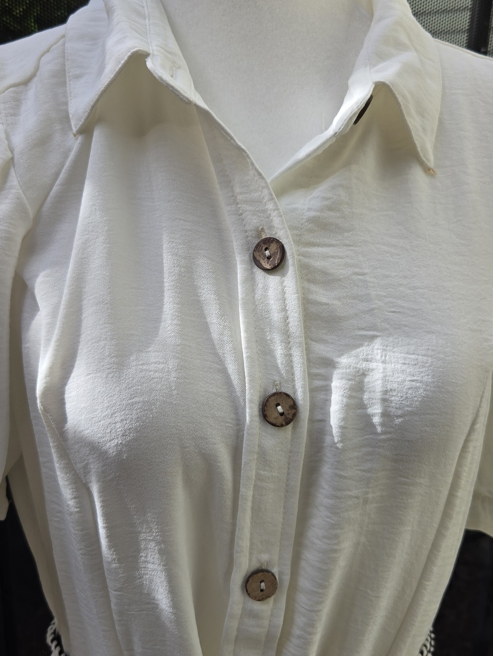Hint Of Blush Women's Cream Button-Front Shirt Dress with Decorative Tie - Picture 3 of 10